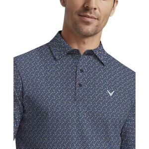 Callaway Opti•Dri Geometric Polo Shirt Mens Medium Blue Golf Performance Stretch